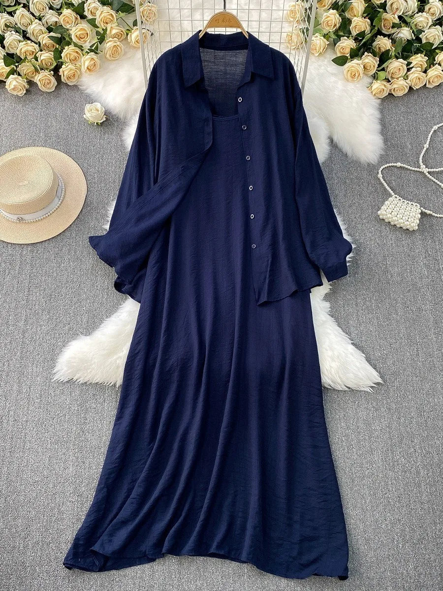 Robe chemise pour femmes musulmanes, ensemble deux pièces, costumes modestes solides, Ensemble musulman du Ramadan, Maroc, dubaï, Abayas, tenues islamiques Jalabiya