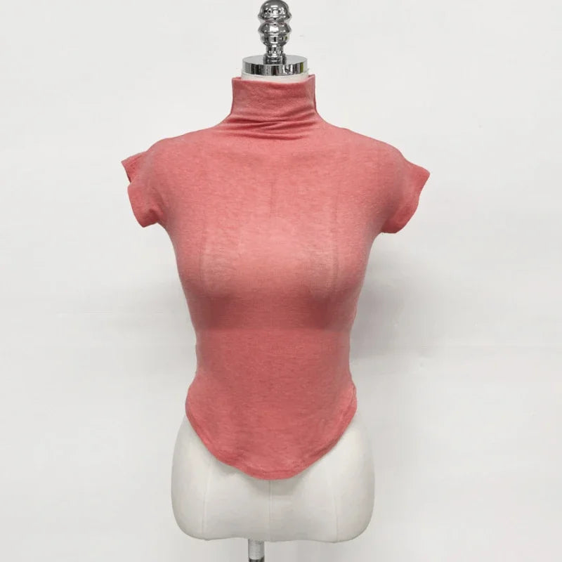 T-Shirt femmes basique décontracté été T-Shirt col rond Femme vêtements Sexy poitrine basse voir à travers doux mince hauts T-Shirt Femme 2026