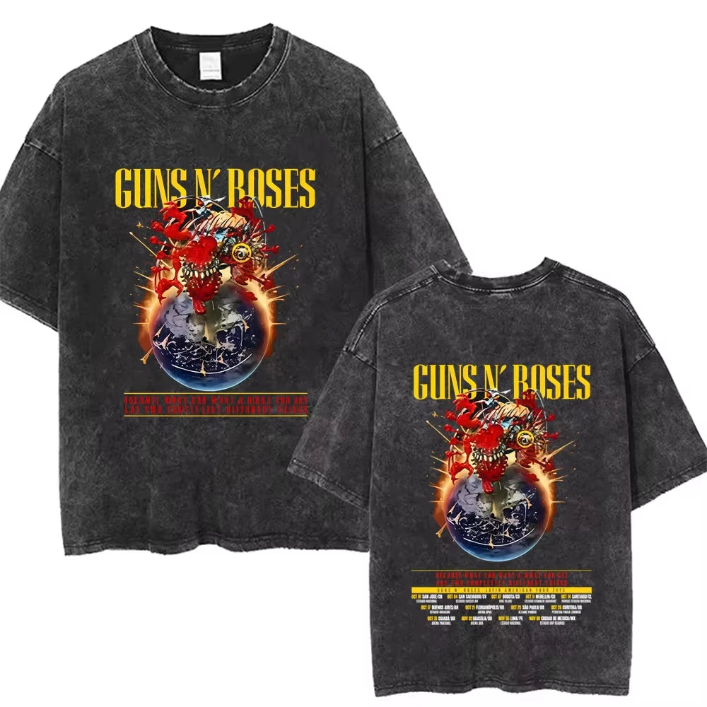 T-shirt graphique pour homme, nouvelle collection, style vintage délavé Guns N' Roses Slash 85