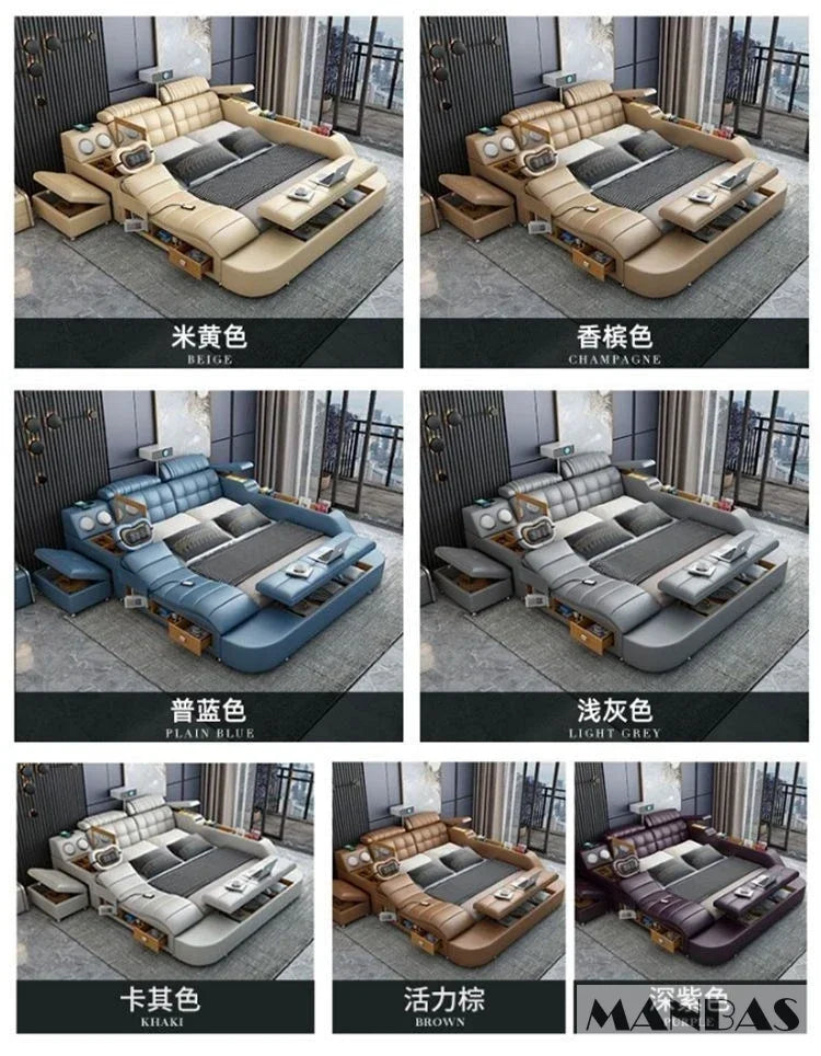 Lit Linlamlim Tech Smart en cuir véritable |   Lits ultimes multifonctionnels |   Lit Tatami de massage avec projecteur |   Cama rembourrée