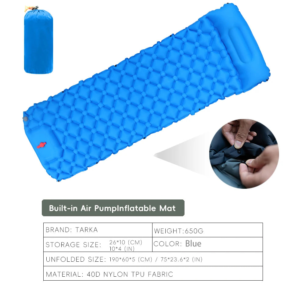 TARKA – tapis de Camping gonflables, matelas pneumatique avec oreiller, coussin de couchage touristique en plein Air, matelas auto-gonflant pour randonnée et escalade