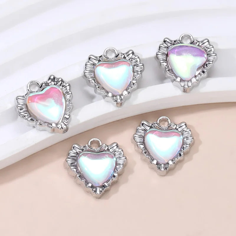 Breloques en forme de cœur en émail rose, pendentifs de Style Y2K pour la fabrication de bricolage, accessoires de collier faits à la main, bijoux, 10 pièces
