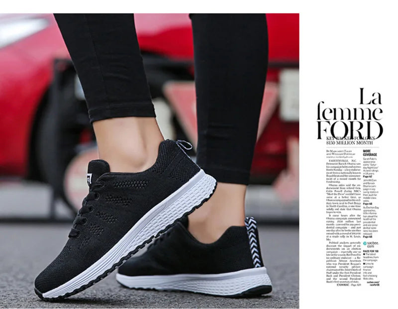 Baskets plates en maille pour femmes, chaussures vulcanisées, blanches, décontractées, respirantes, pour la marche et la Gym, 2021