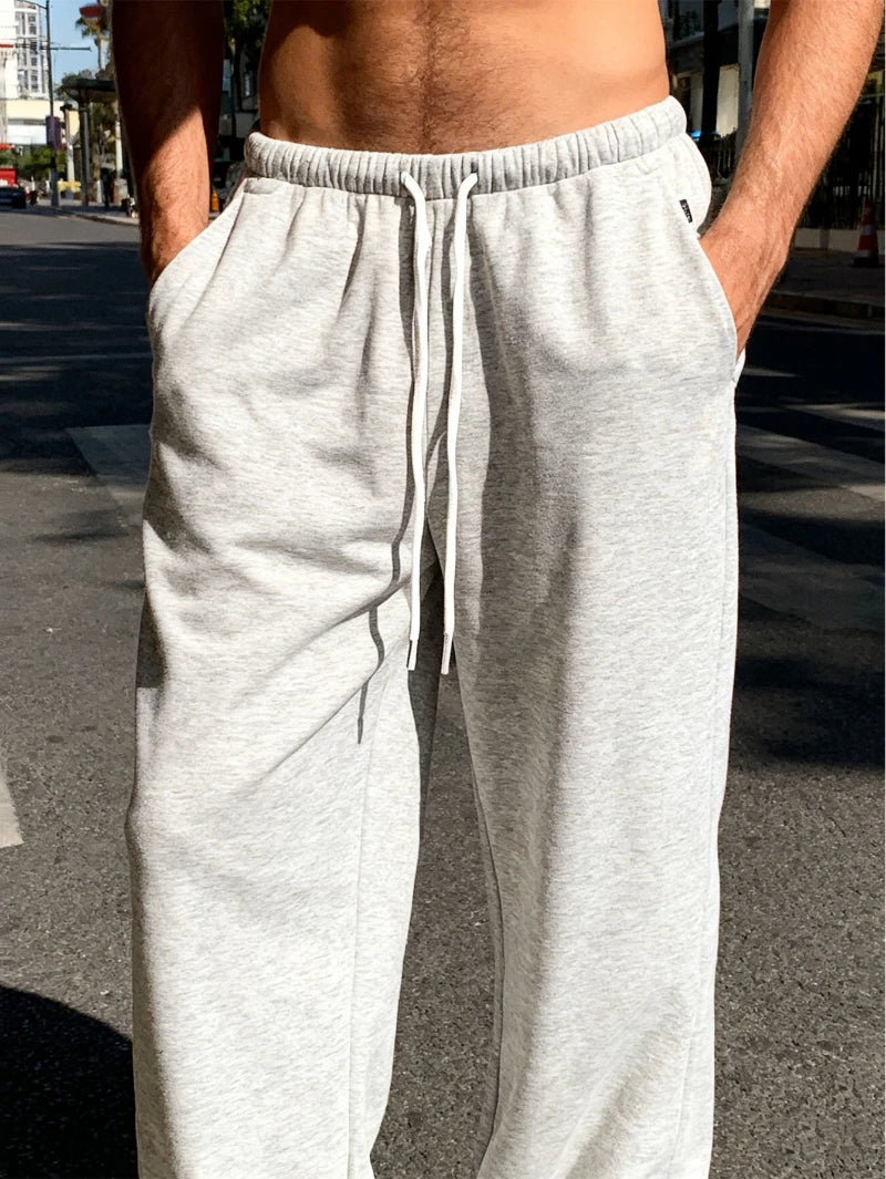 Pantalon de jogging décontracté pour homme - Coupe droite, ample, avec taille élastique et cordon de serrage, couleur unie