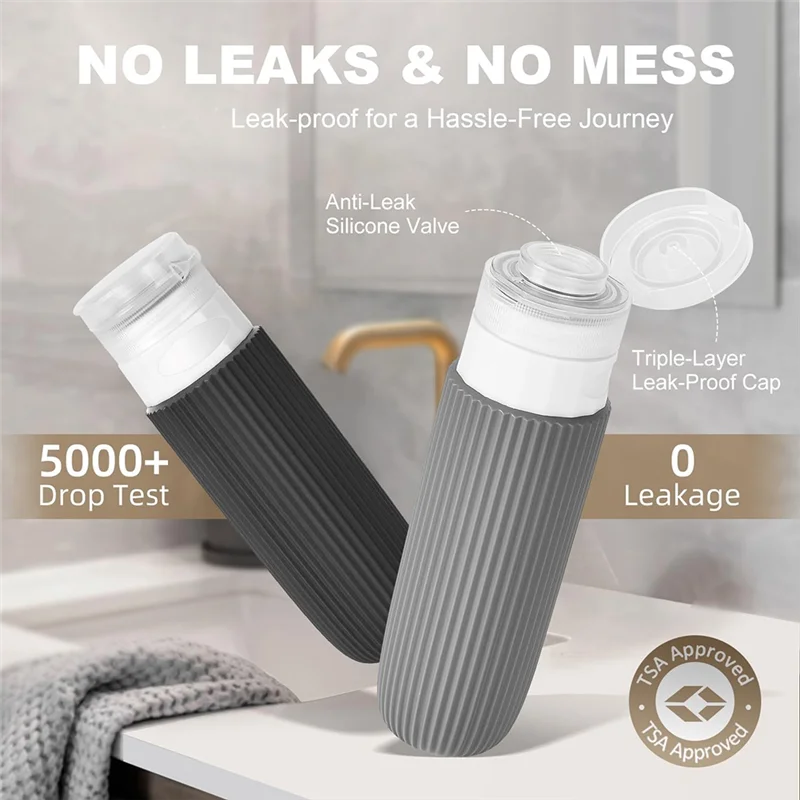 VELIF-Kit de conteneurs en Silicone pour bouteilles de voyage pour articles de toilette, essentiels d'avion, accessoires rechargeables anti-fuite, trousse de toilette