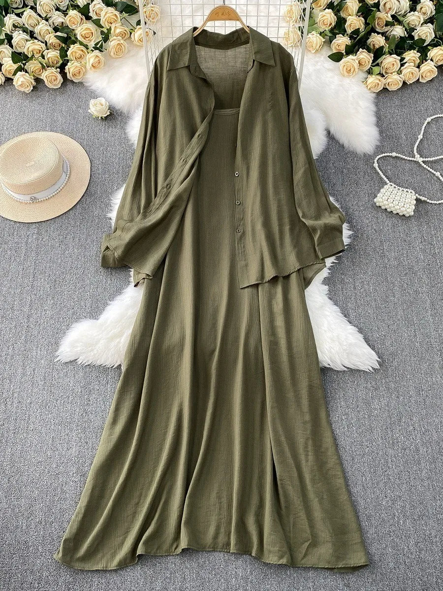 Robe chemise pour femmes musulmanes, ensemble deux pièces, costumes modestes solides, Ensemble musulman du Ramadan, Maroc, dubaï, Abayas, tenues islamiques Jalabiya