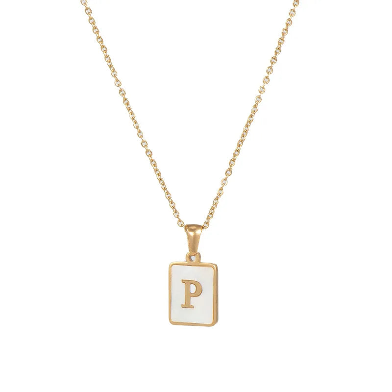 E.B.belle – collier minimaliste en nacre pour femmes, en acier inoxydable, sans ternissement, avec lettres plaquées or