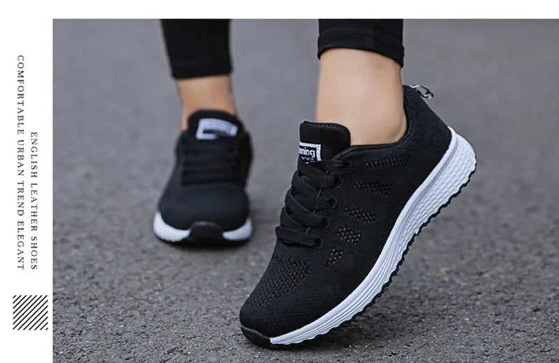 Baskets plates en maille pour femmes, chaussures vulcanisées, blanches, décontractées, respirantes, pour la marche et la Gym, 2021