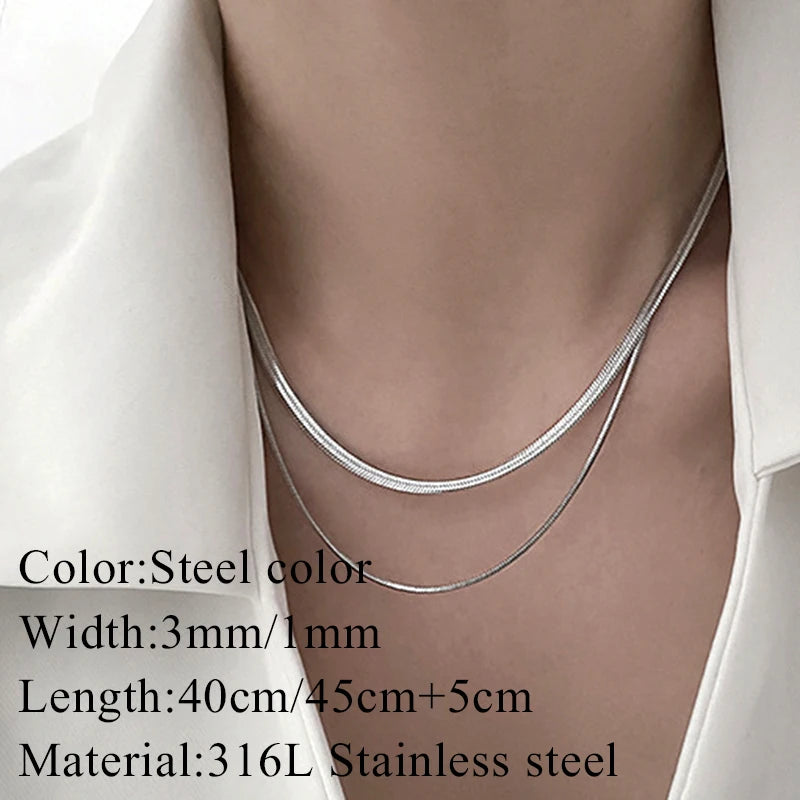 Nouveau 2025 acier inoxydable Double couche empilable chaîne collier femmes femme tour de cou bijoux collier pour les femmes