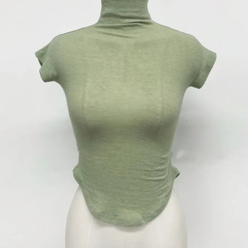 T-Shirt femmes basique décontracté été T-Shirt col rond Femme vêtements Sexy poitrine basse voir à travers doux mince hauts T-Shirt Femme 2026