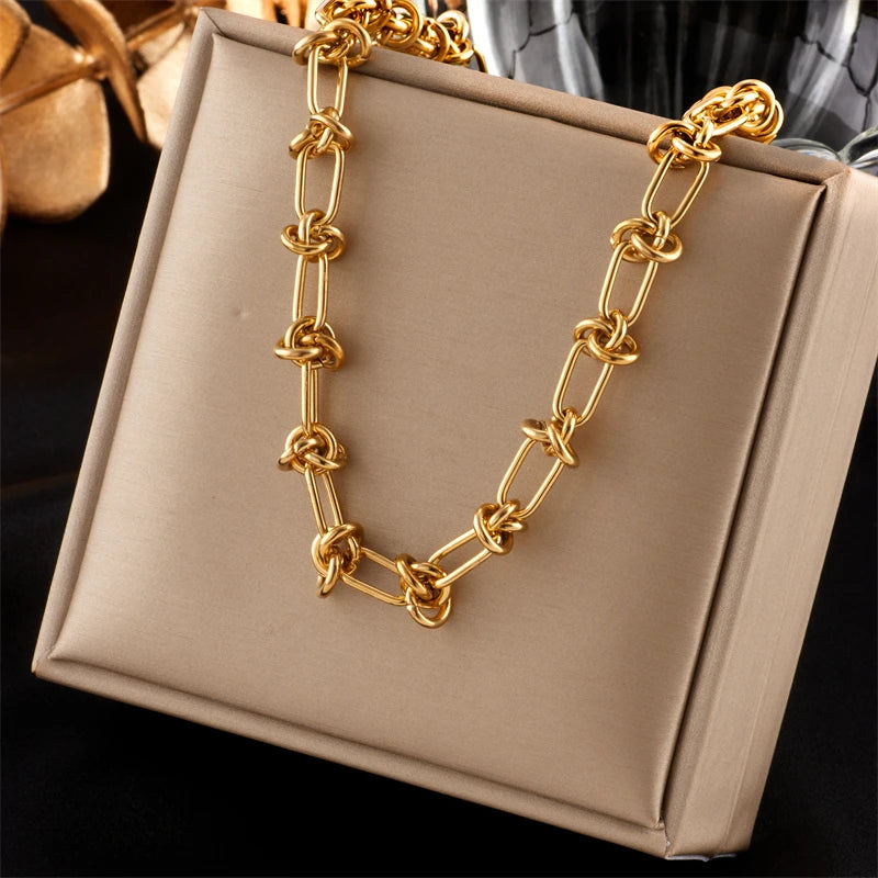 DIEYURO 316L acier inoxydable or argent couleur torsion noeud collier Bracelets pour femme fille nouvelle mode ne se décolore pas ensemble de bijoux