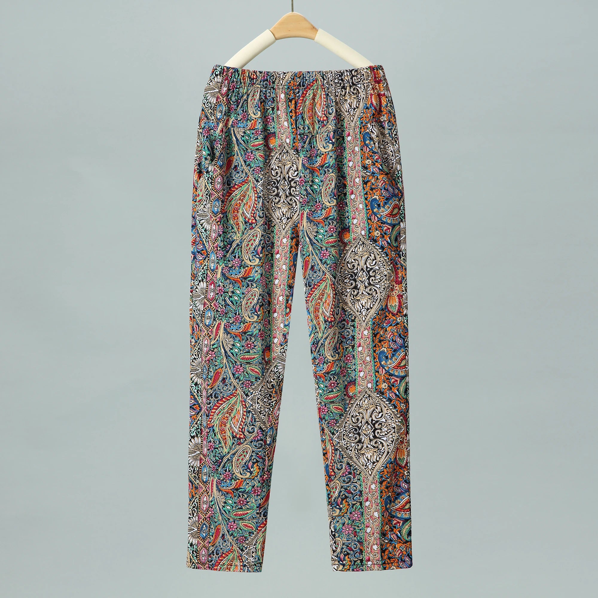 Pantalon d'été fin en soie glacée, coupe droite ample, taille haute, motif floral, pour maman et grand-mère, confortable et décontracté