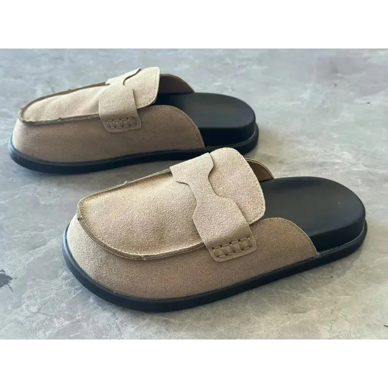 Sandales classiques en daim pour femmes, chaussures d'extérieur antidérapantes et tendance, avec soutien de la voûte plantaire