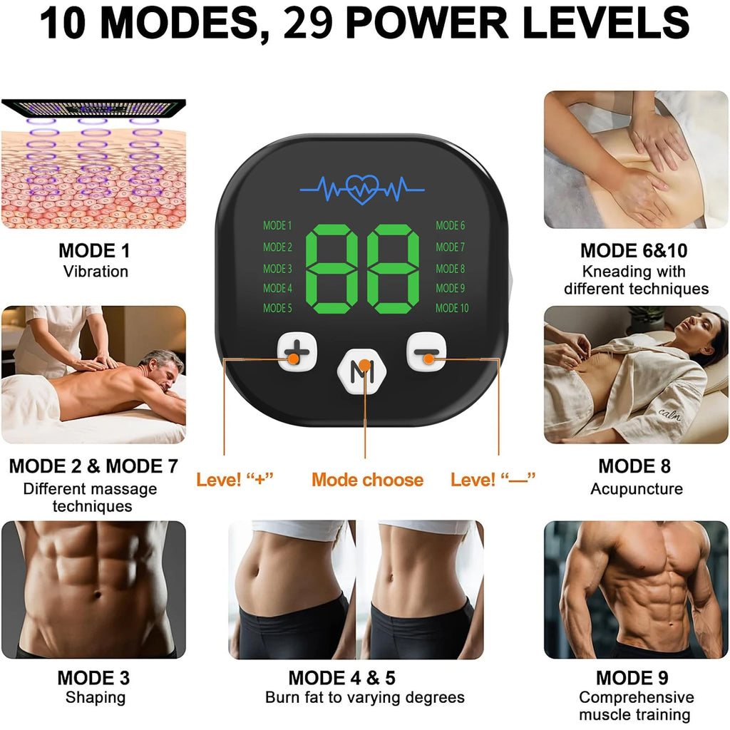 Stimulateur Musculaire EMS, Entraîneur Abdominal, Tonificateur Abdominal, Exercice pour les Bras, le Ventre et les Jambes, Masseur Corporel, Entraînement, Perte de Poids, Brûleur de Graisse, Gym à Domicile