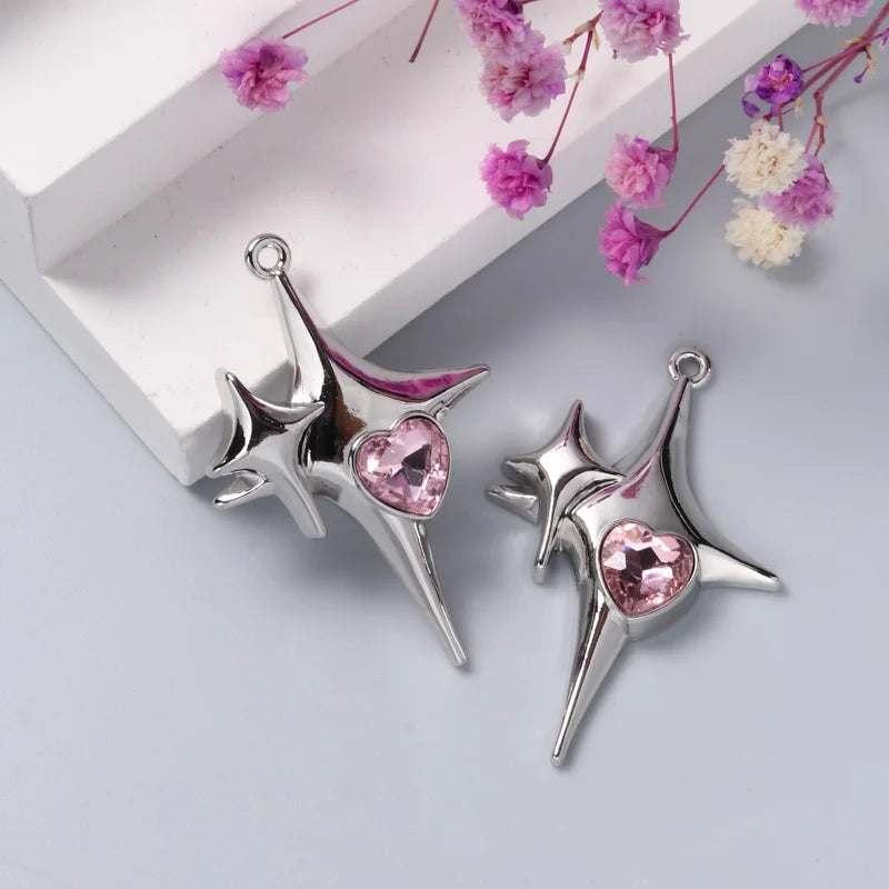 Breloques en forme de cœur en émail rose, pendentifs de Style Y2K pour la fabrication de bricolage, accessoires de collier faits à la main, bijoux, 10 pièces