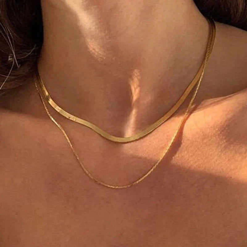 Nouveau 2025 acier inoxydable Double couche empilable chaîne collier femmes femme tour de cou bijoux collier pour les femmes