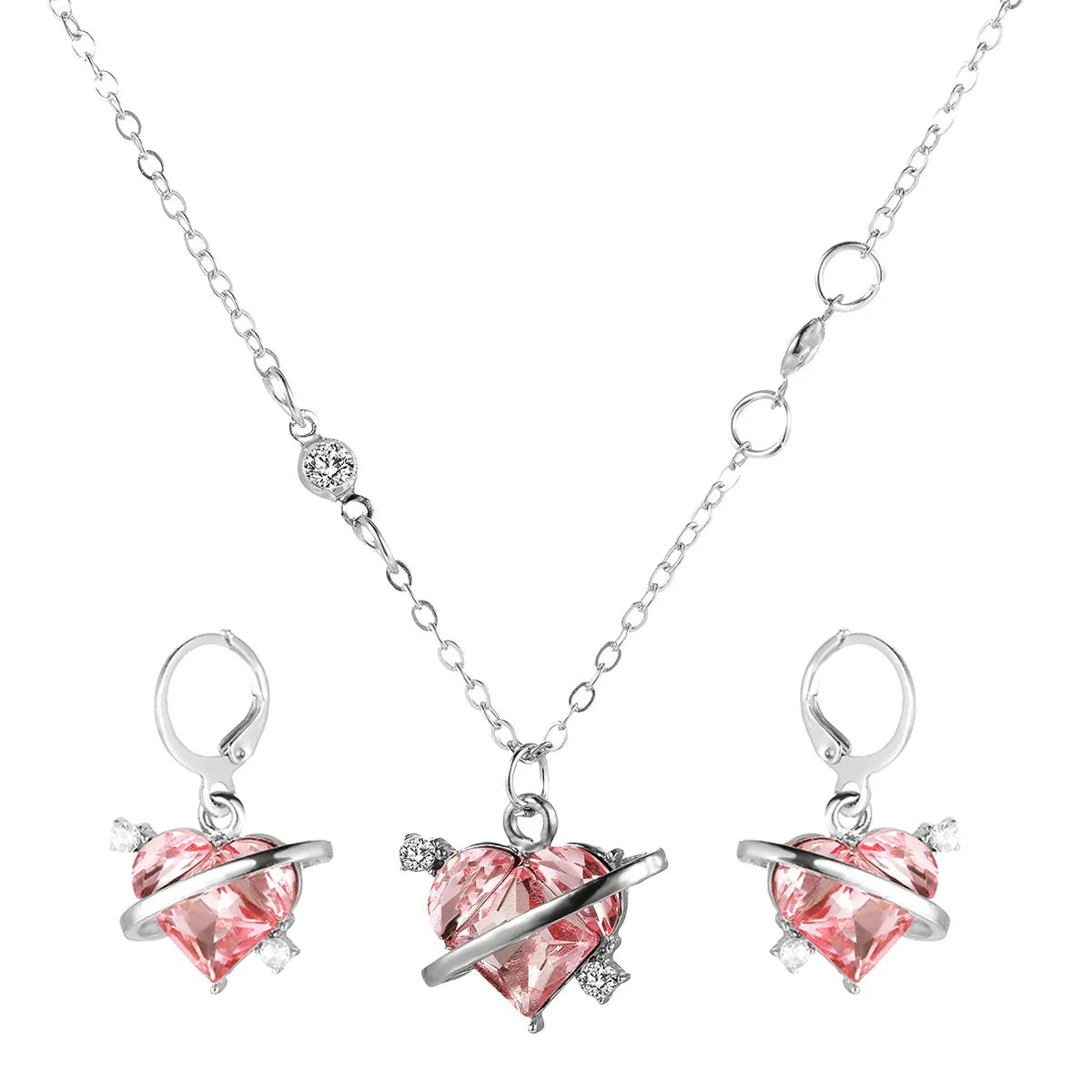 Ensemble de colliers et boucles d'oreilles pour femmes, pendentif en cristal rose en Zircon en forme de cœur, bijoux pour femmes, cadeaux exquis, nouvelle mode