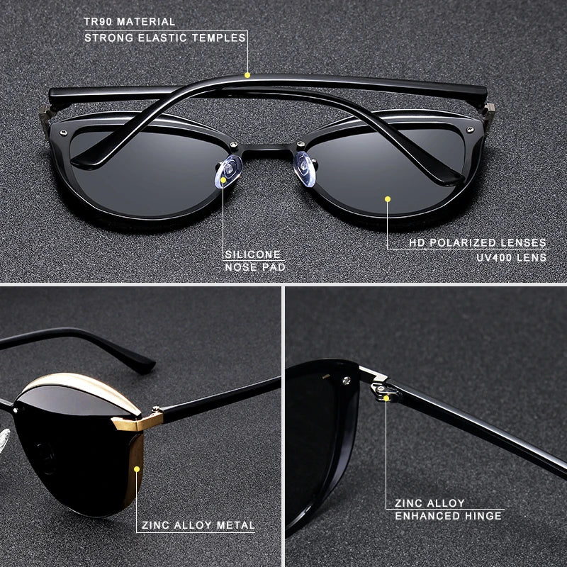 CLLOIO-Lunettes de soleil polarisées œil de chat pour femmes, verres de conduite, de luxe, classiques, rondes, à la mode
