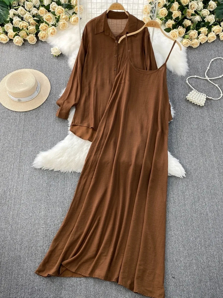 Robe chemise pour femmes musulmanes, ensemble deux pièces, costumes modestes solides, Ensemble musulman du Ramadan, Maroc, dubaï, Abayas, tenues islamiques Jalabiya