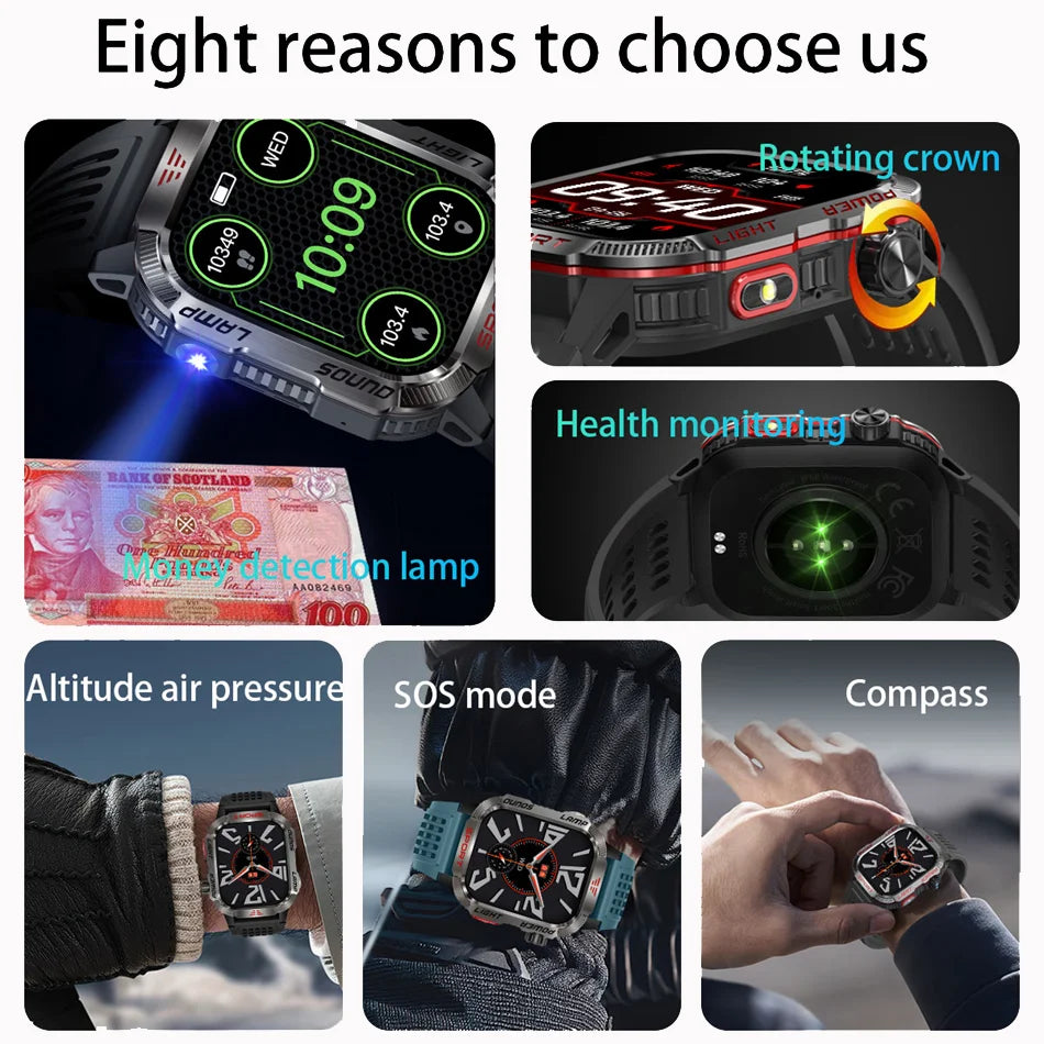 Nouveau militaire GPS montre intelligente hommes lampe de poche boussole étanche 600mAh batterie en plein air Sport Tracker Bluetooth appel Smartwatch