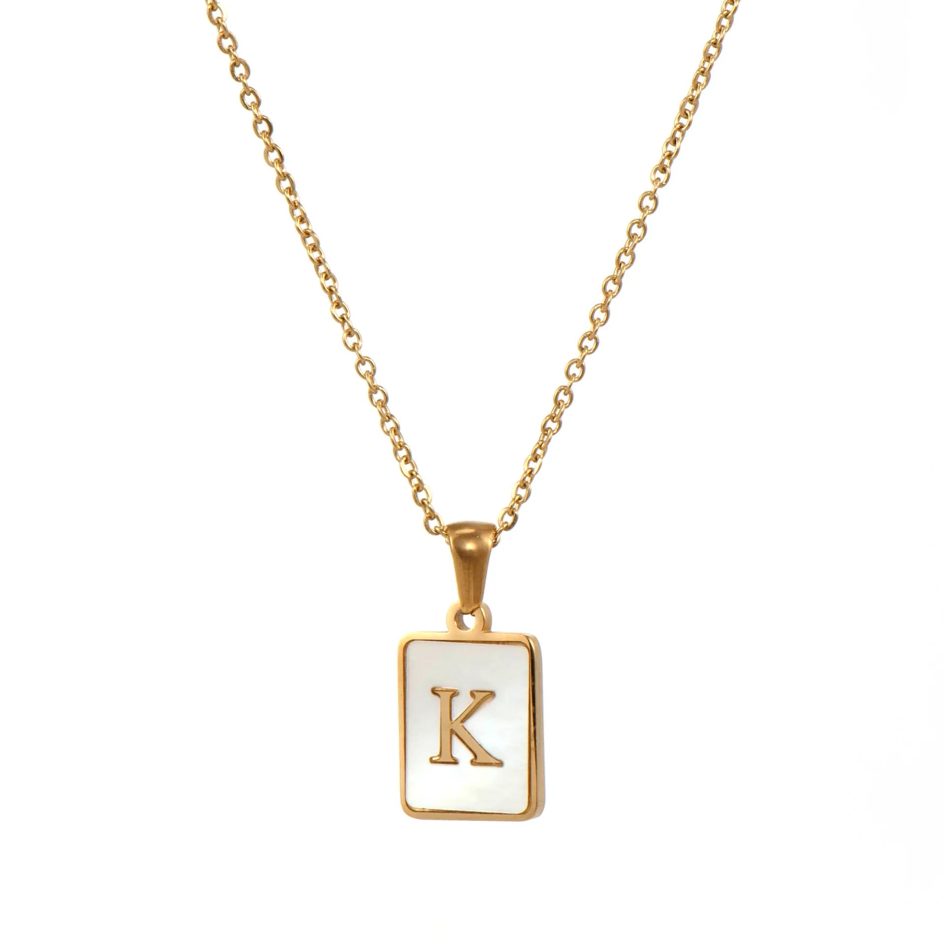 E.B.belle – collier minimaliste en nacre pour femmes, en acier inoxydable, sans ternissement, avec lettres plaquées or