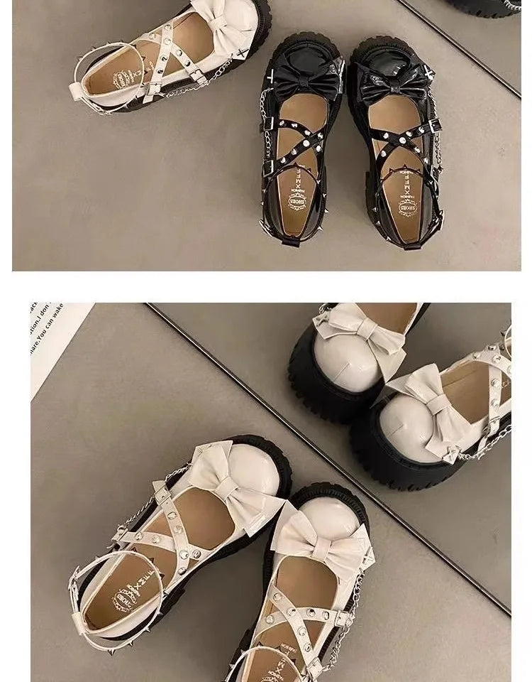 2025 nouvelles Chaussures pour femmes lanières de cheville femmes pompes plate-forme femmes arcs en cuir Mary Jane Punk gothique talon épais Chaussures Femme