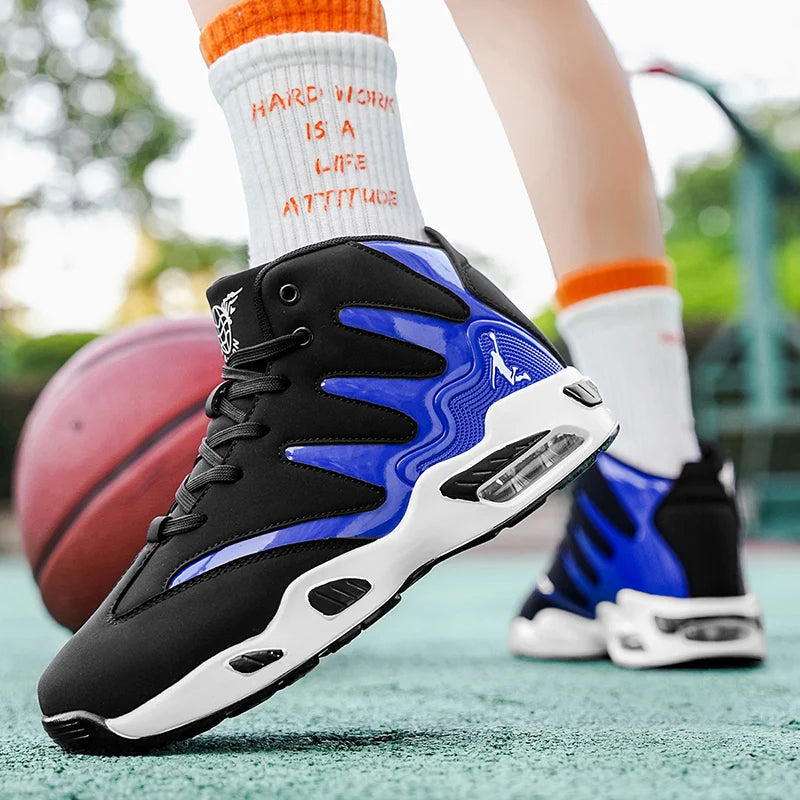 Chaussures de basket-ball montantes pour hommes, robustes et stables, baskets d'entraînement à lacets, unisexe, adaptées à la course, au sport, au basketball et à la marche. Cadeau idéal pour les hommes, léger, confort