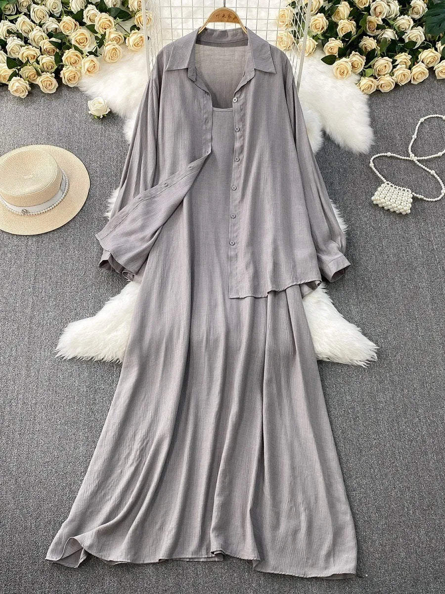 Robe chemise pour femmes musulmanes, ensemble deux pièces, costumes modestes solides, Ensemble musulman du Ramadan, Maroc, dubaï, Abayas, tenues islamiques Jalabiya