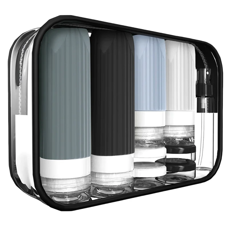 VELIF-Kit de conteneurs en Silicone pour bouteilles de voyage pour articles de toilette, essentiels d'avion, accessoires rechargeables anti-fuite, trousse de toilette