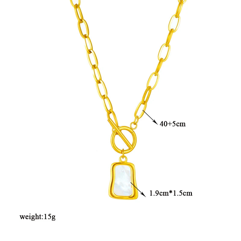 DIEYURO 316L acier inoxydable géométrique trapézoïdal perle huître pendentif collier pour les femmes nouveau OT boucle chaînes bijoux cadeaux
