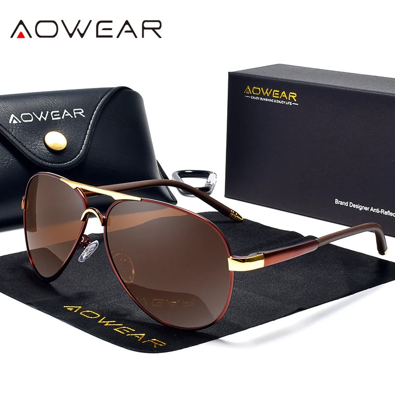 AOWEAR hommes Aviation lunettes de soleil hommes miroir polarisé lunettes de soleil pour homme HD conduite pilote lunettes de soleil lunettes de soleil homme
