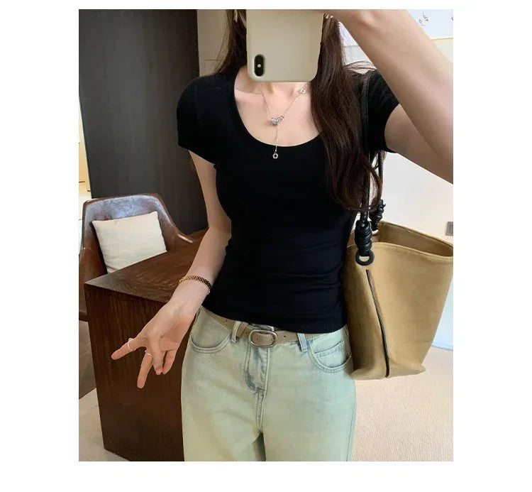 Femme 2026 été décontracté coton t-shirt pour femmes à manches courtes t-shirts mode femmes vêtements mince basique col rond Y2K t-shirt