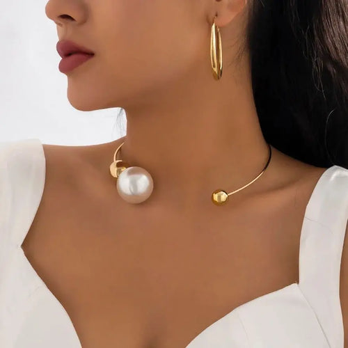 Collier ras du cou gothique élégant pour femmes, grande perle d'imitation blanche, pendentif boule, chaîne de clavicule, bijoux de mariage, nouveauté 2022