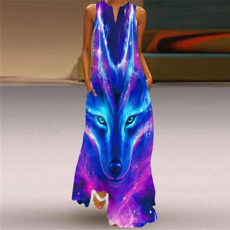 Robe maxi imprimée vintage pour femmes, robes d'été en fibre longue, col en V élégant, poche Boho, robe d'été de plage, robe éducative