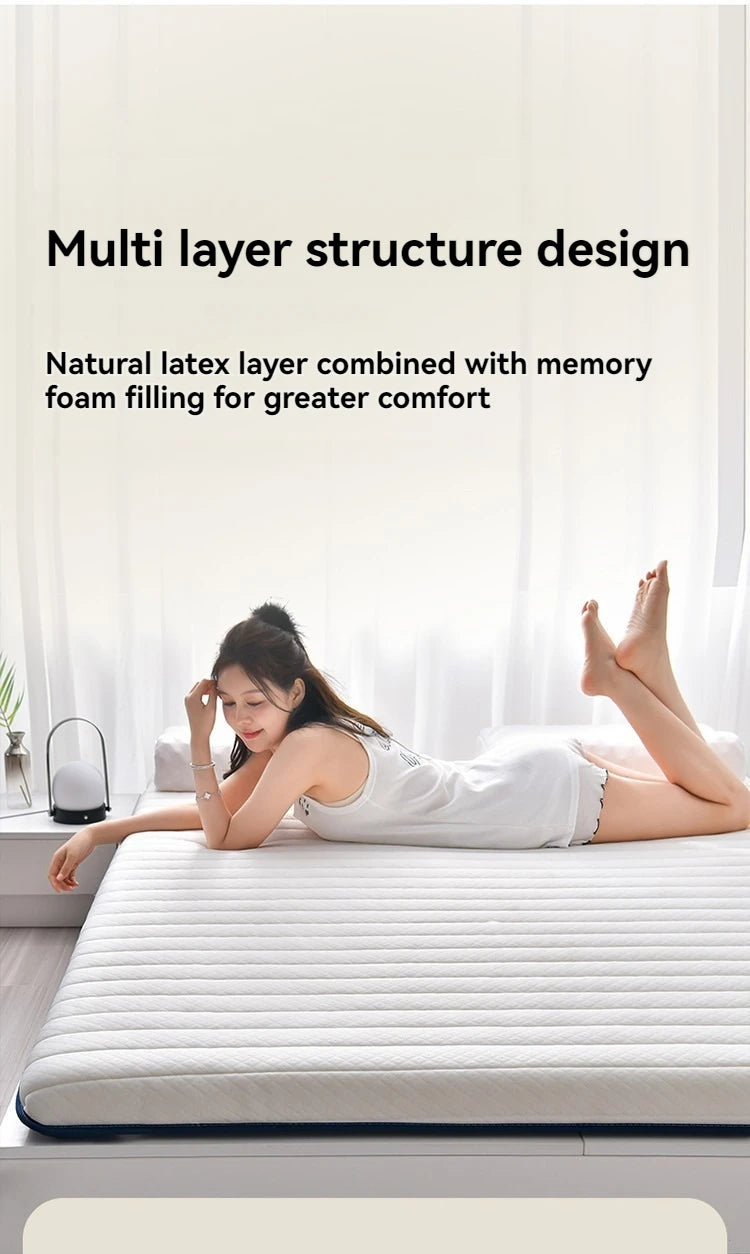 Coussin de matelas en latex, literie épaisse pour usage domestique, semelle pour usage simple ou double, coussin de matelas pliable en coton à mémoire de forme