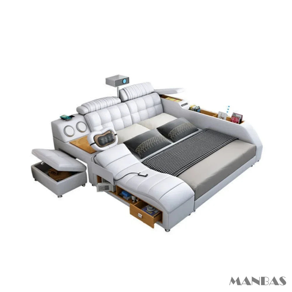 Lit Linlamlim Tech Smart en cuir véritable |   Lits ultimes multifonctionnels |   Lit Tatami de massage avec projecteur |   Cama rembourrée