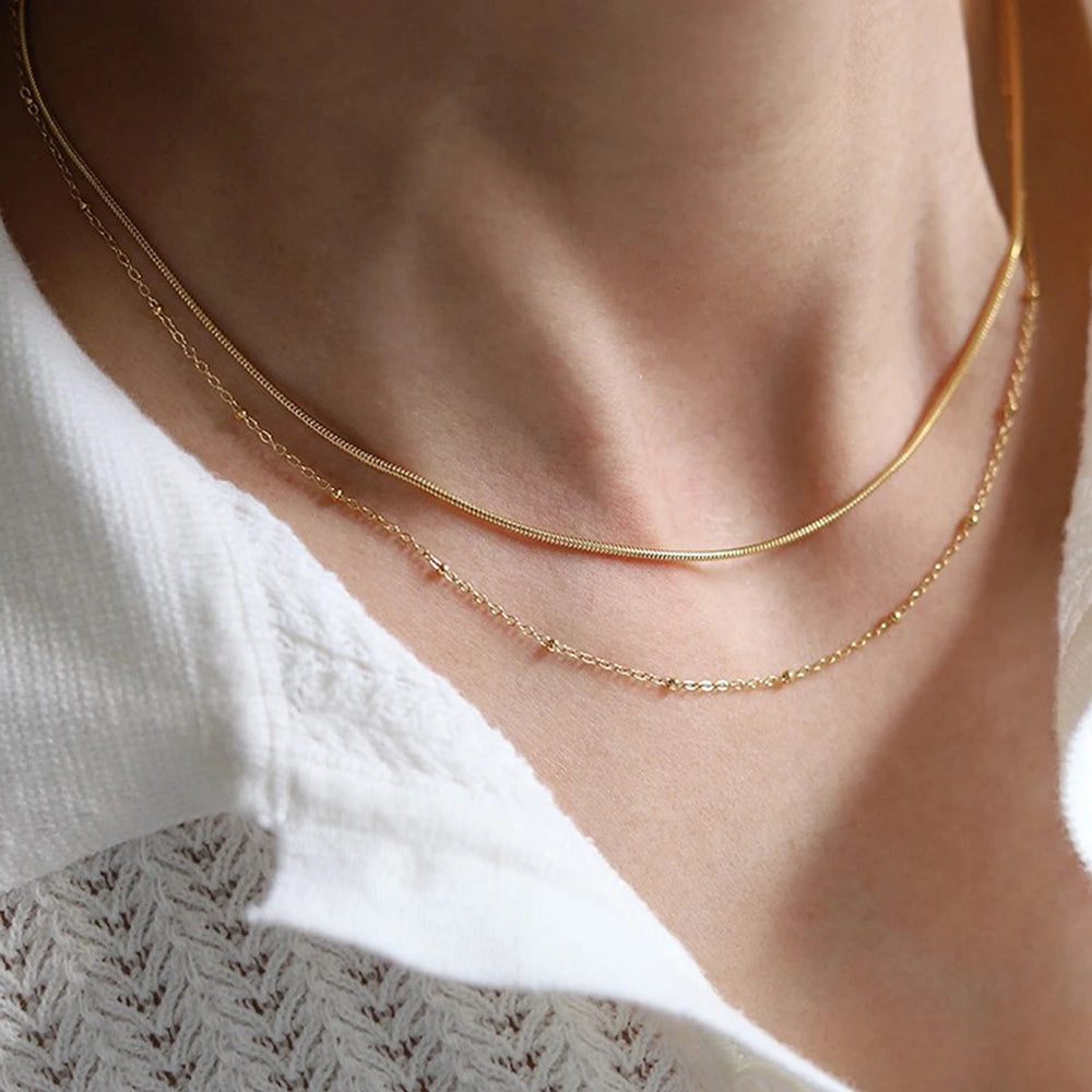Nouveau 2025 acier inoxydable Double couche empilable chaîne collier femmes femme tour de cou bijoux collier pour les femmes