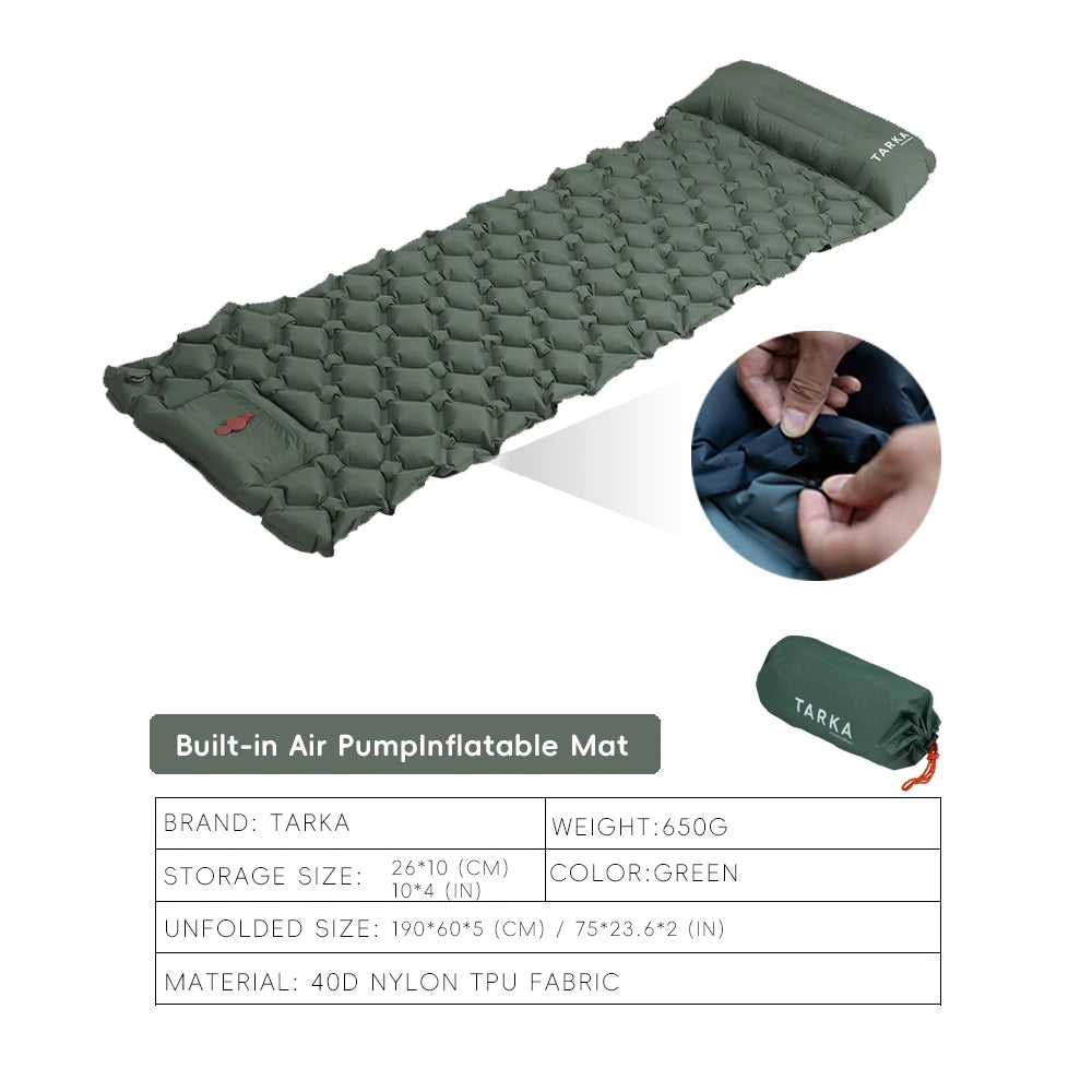 TARKA – tapis de Camping gonflables, matelas pneumatique avec oreiller, coussin de couchage touristique en plein Air, matelas auto-gonflant pour randonnée et escalade