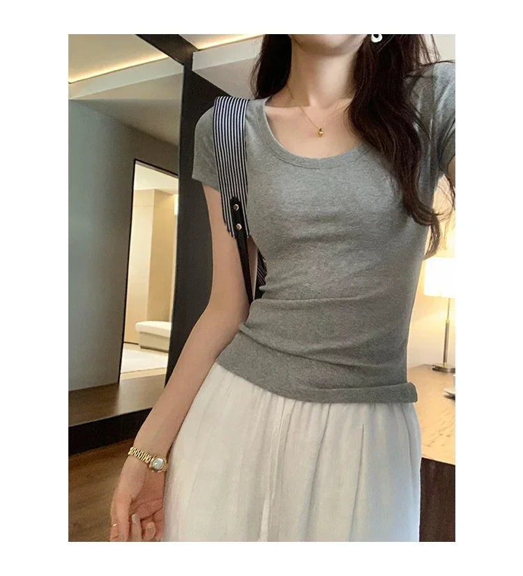 Femme 2026 été décontracté coton t-shirt pour femmes à manches courtes t-shirts mode femmes vêtements mince basique col rond Y2K t-shirt