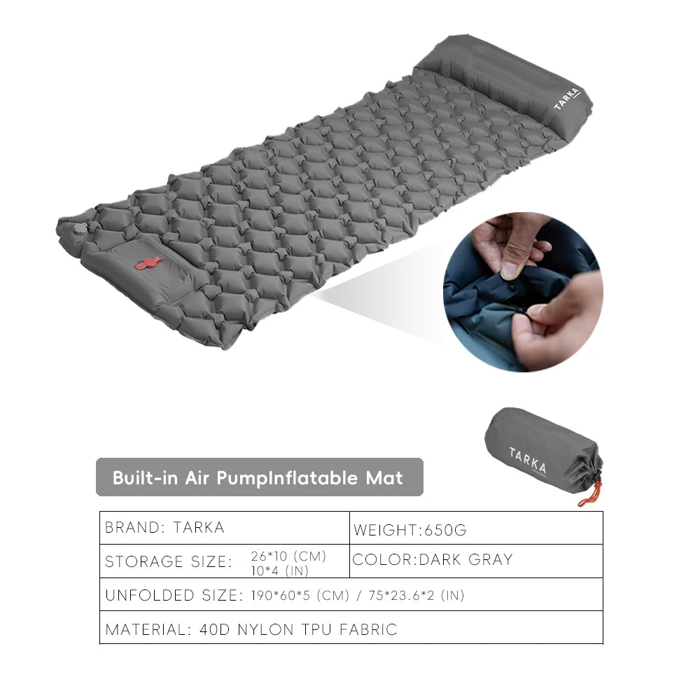 TARKA – tapis de Camping gonflables, matelas pneumatique avec oreiller, coussin de couchage touristique en plein Air, matelas auto-gonflant pour randonnée et escalade