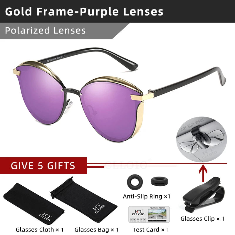 CLLOIO-Lunettes de soleil polarisées œil de chat pour femmes, verres de conduite, de luxe, classiques, rondes, à la mode