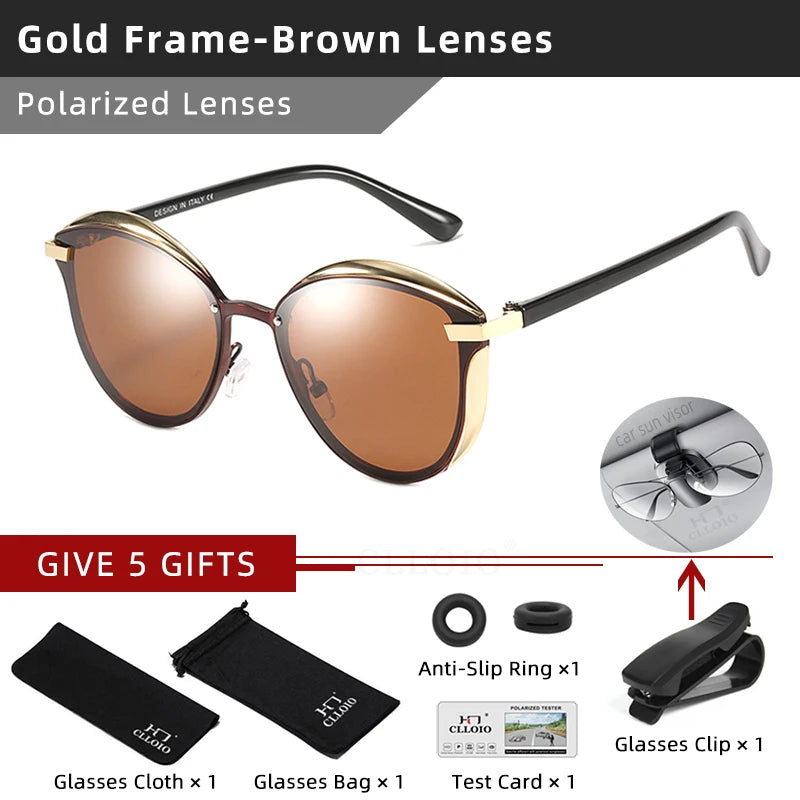CLLOIO-Lunettes de soleil polarisées œil de chat pour femmes, verres de conduite, de luxe, classiques, rondes, à la mode