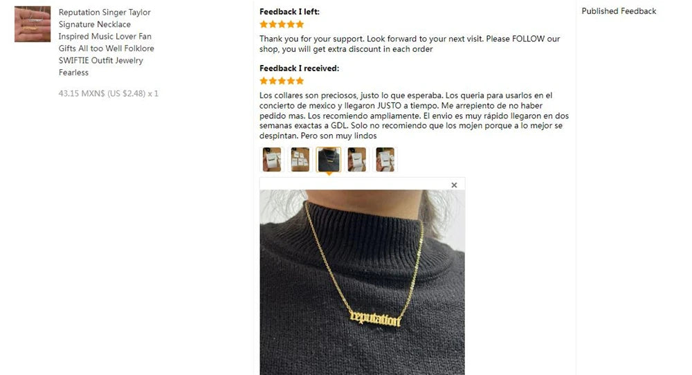 Nouveau 1989 TS version collier réputation chanteur Signature sans peur parler maintenant colliers pour amateur de musique TS inspiré Fan cadeau