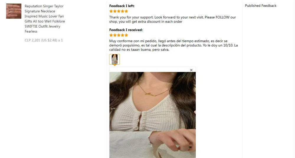Nouveau 1989 TS version collier réputation chanteur Signature sans peur parler maintenant colliers pour amateur de musique TS inspiré Fan cadeau