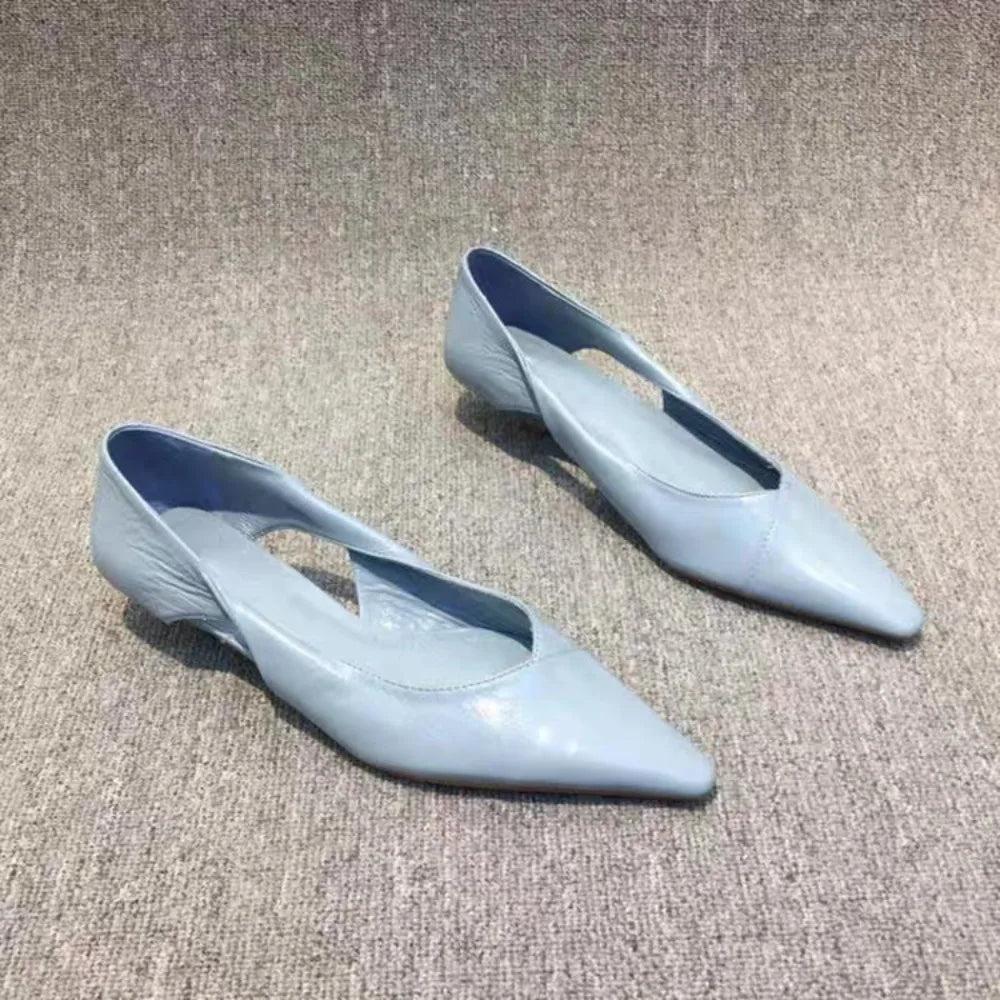 Chaussures d'été confortables pour femmes, mocassins bleus à talons bas, élégants, bout pointu, haute qualité, populaires pour jeunes, 2026