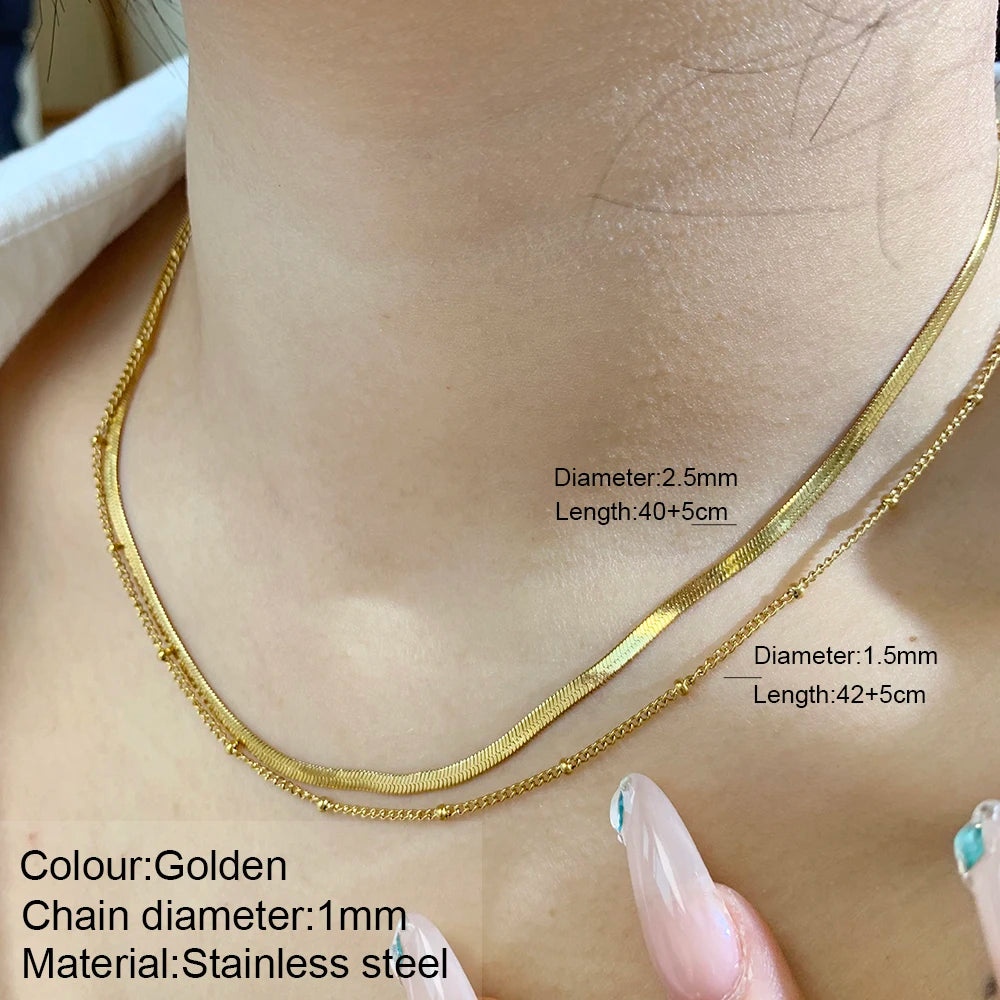 Nouveau 2025 acier inoxydable Double couche empilable chaîne collier femmes femme tour de cou bijoux collier pour les femmes