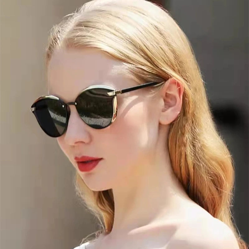 CLLOIO-Lunettes de soleil polarisées œil de chat pour femmes, verres de conduite, de luxe, classiques, rondes, à la mode
