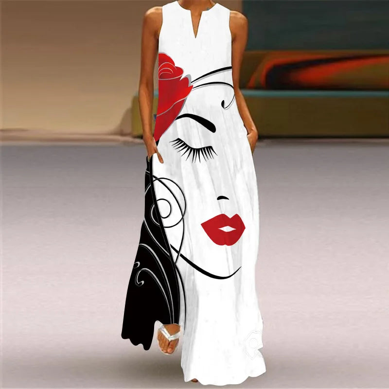 Robe maxi imprimée vintage pour femmes, robes d'été en fibre longue, col en V élégant, poche Boho, robe d'été de plage, robe éducative