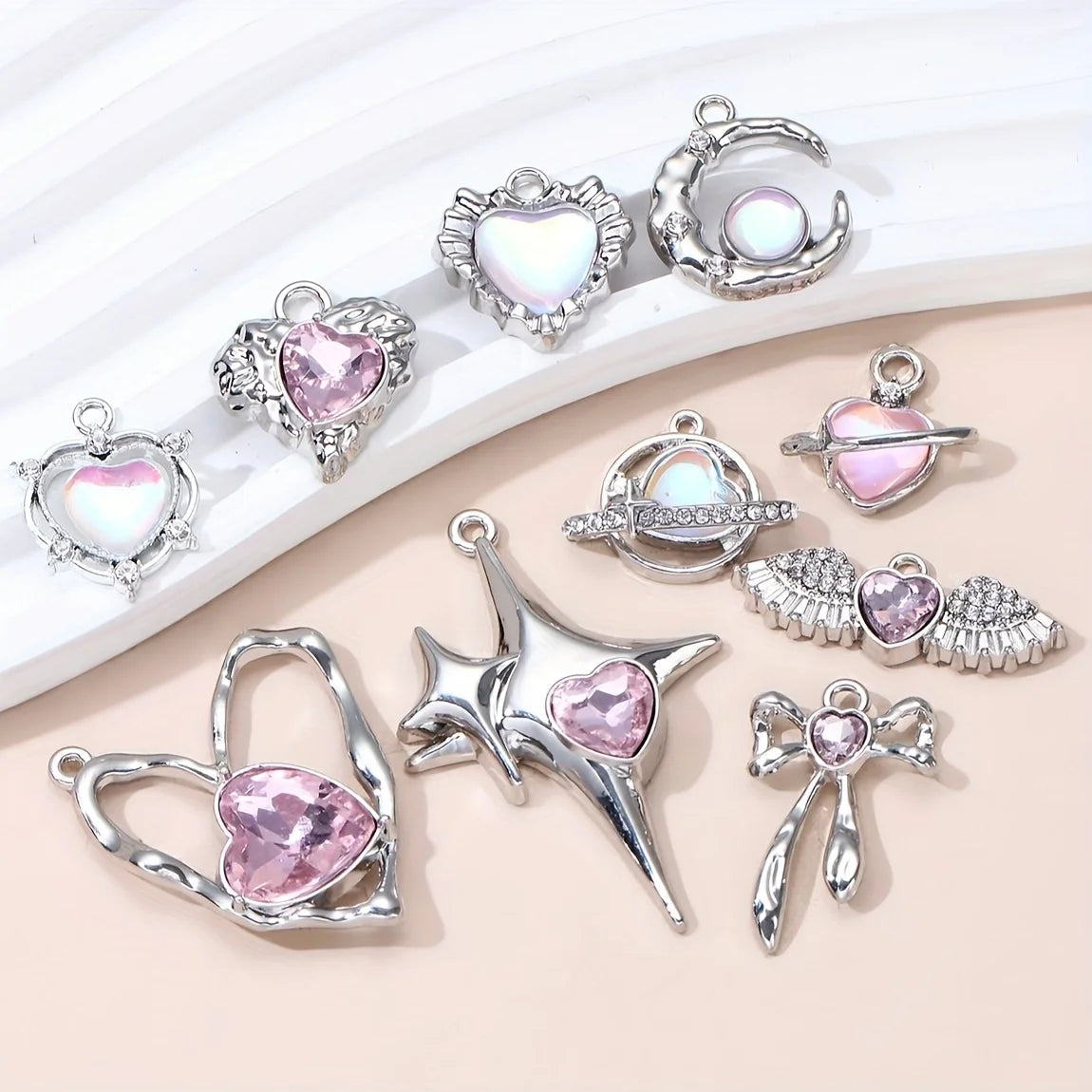 Breloques en forme de cœur en émail rose, pendentifs de Style Y2K pour la fabrication de bricolage, accessoires de collier faits à la main, bijoux, 10 pièces