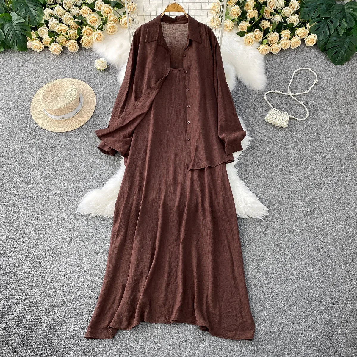 Robe chemise pour femmes musulmanes, ensemble deux pièces, costumes modestes solides, Ensemble musulman du Ramadan, Maroc, dubaï, Abayas, tenues islamiques Jalabiya